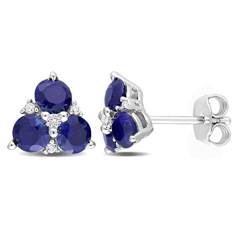 Hoop earrings with resin accents for a bold and colorful design-1 7/8 CT TGW Created Blue Sapphire and Created White Sapphire 3-Stone Earrings in Sterling Silver