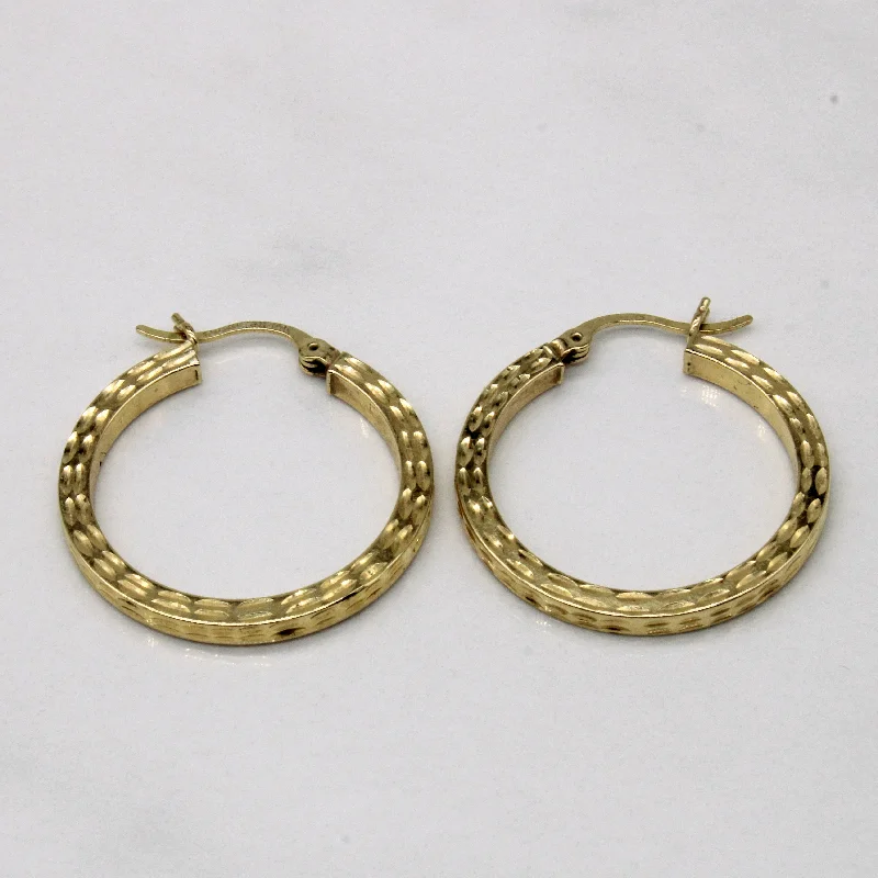 Best hoop earrings with hammered gold for a rustic yet elegant look-14k Yellow Gold Patterned Hoop Earrings