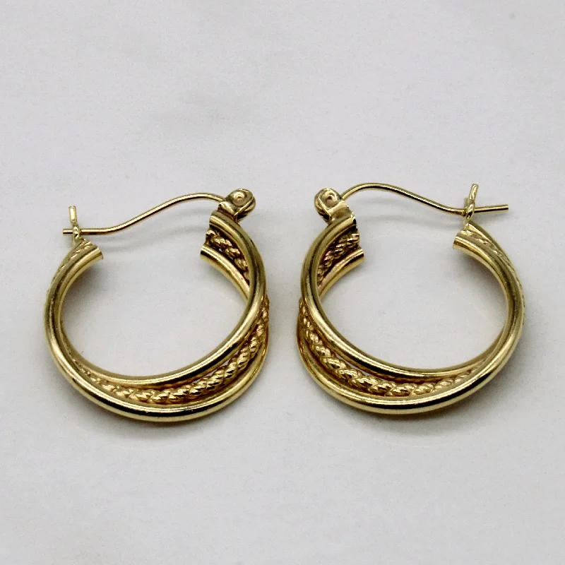 Hoop earrings with twisted leather for a chic and modern boho look-14k Yellow Gold Twisted Hoop Earrings