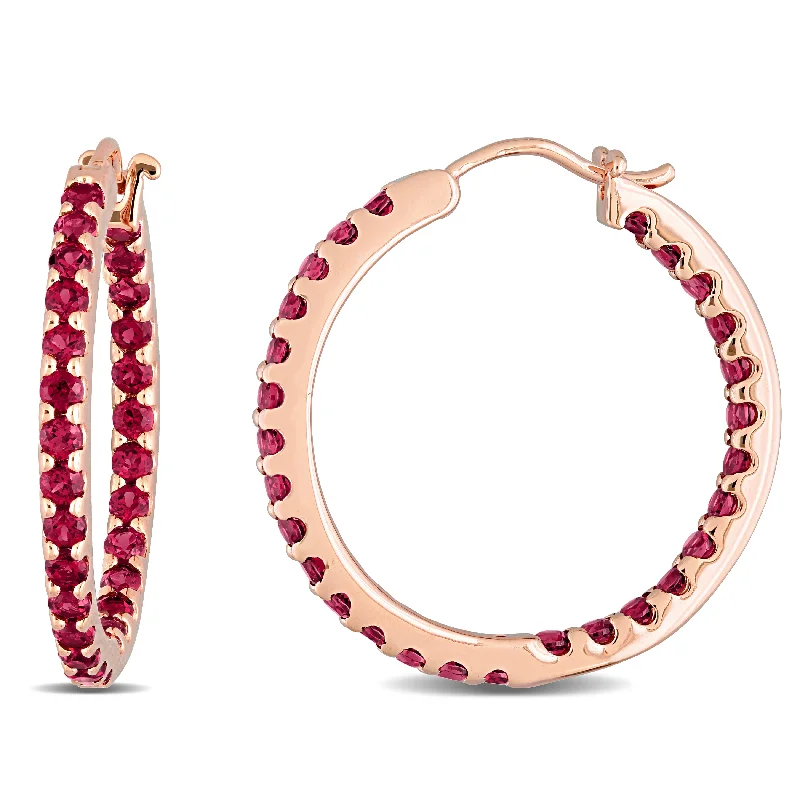 Hoop earrings with satin finishes for a smooth and elegant appearance-2 1/4 CT TGW Garnet Inside Outside Hoop Earrings in 10k Rose Gold