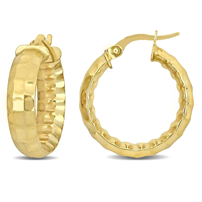 Hoop earrings with braided patterns for a detailed and textured finish-22 MM Faceted Earrings in 14K Yellow Gold