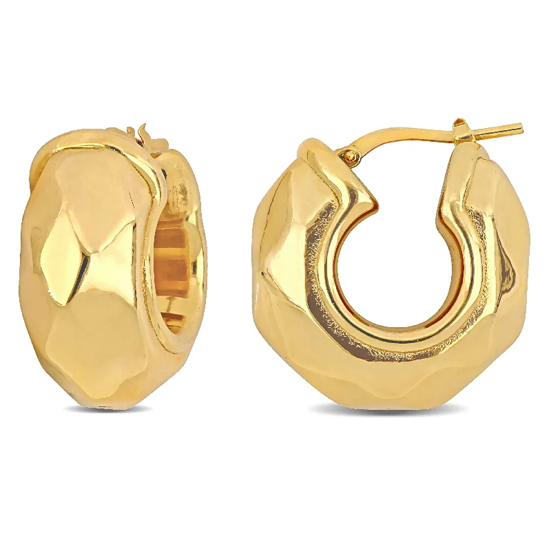 Best hoop earrings with rose gold for a romantic and warm aesthetic-23 MM Wide Diamond Cut Huggie Earrings in Yellow Plated Sterling Silver