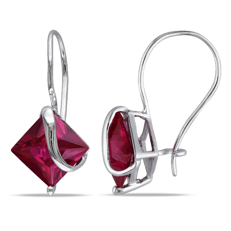 Best hoop earrings with multi-colored gemstones for a vibrant and lively touch-3 3/8 CT TGW Square Cut Created Ruby Earrings in 10k White Gold