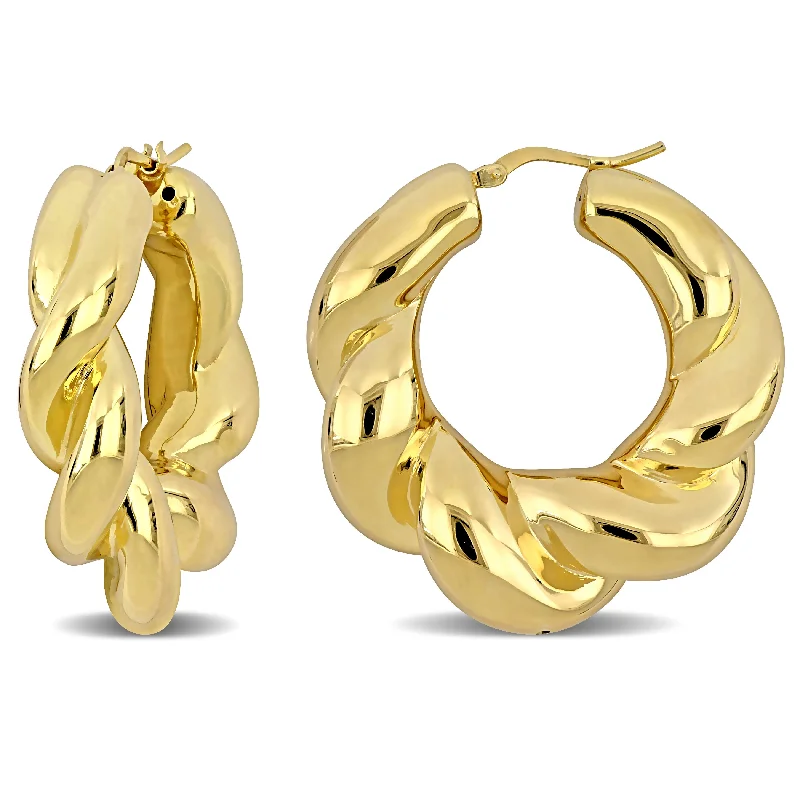 Medium hoop earrings for an everyday look with the perfect balance of style-39 MM Hoop Earrings in Yellow Plated Sterling Silver