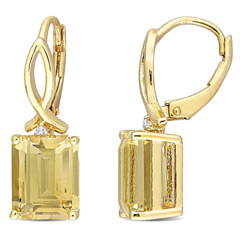 Best hoop earrings with custom engravings for a personalized and meaningful gift-6 1/4 CT TGW Octagon Citrine and White Topaz Leverback Earrings in Yellow Plated Sterling Silver