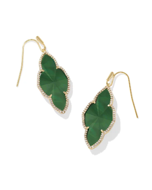 Best hoop earrings with baroque pearls for a luxurious and elegant vibe-Abbie Pave Frame Drop Earring in Gold Green Illusion