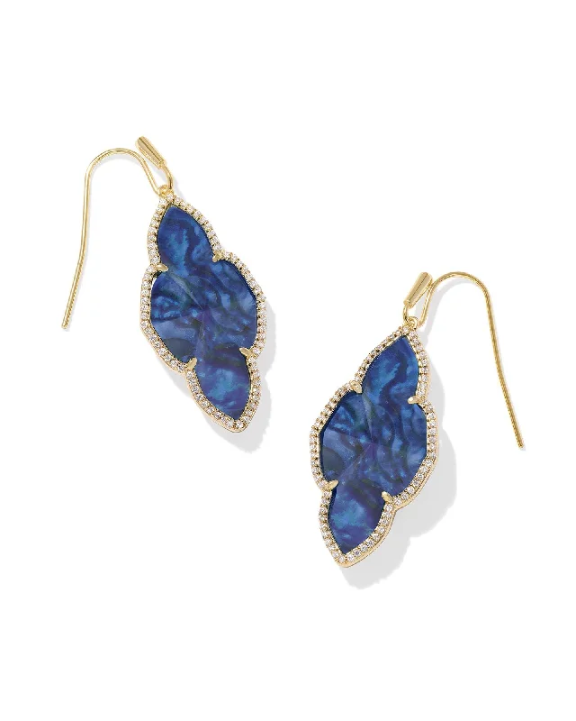 Hoop earrings with heart-shaped frames for a romantic and feminine look-Abbie Pave Frame Drop Earring in Gold Navy Abalone