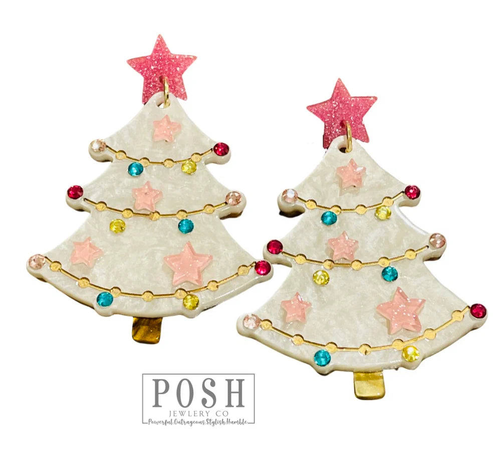 Stylish hoop earrings with diamond accents for an elegant and sparkling effect-Acrylic White Christmas Tree Earring