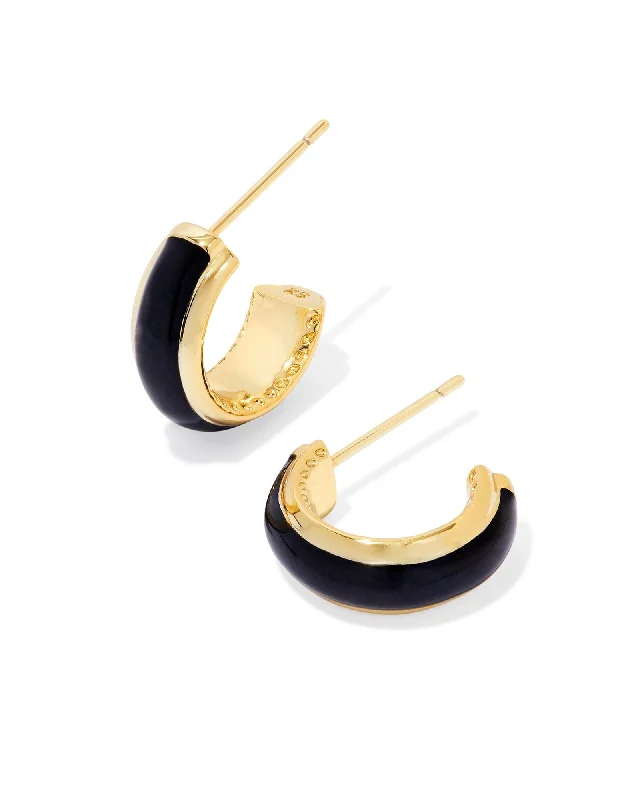 Best hoop earrings with butterfly motifs for a playful and whimsical appearance-Ainsley Huggie Earring in Gold Black Enamel