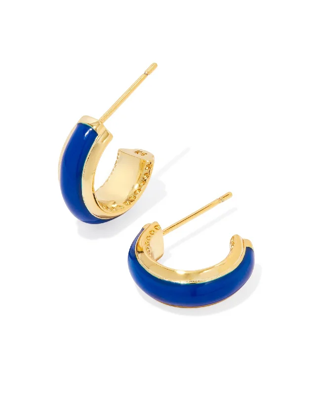 Best hoop earrings with tribal designs for a cultural and exotic aesthetic-Ainsley Huggie Earring in Gold Blue Enamel