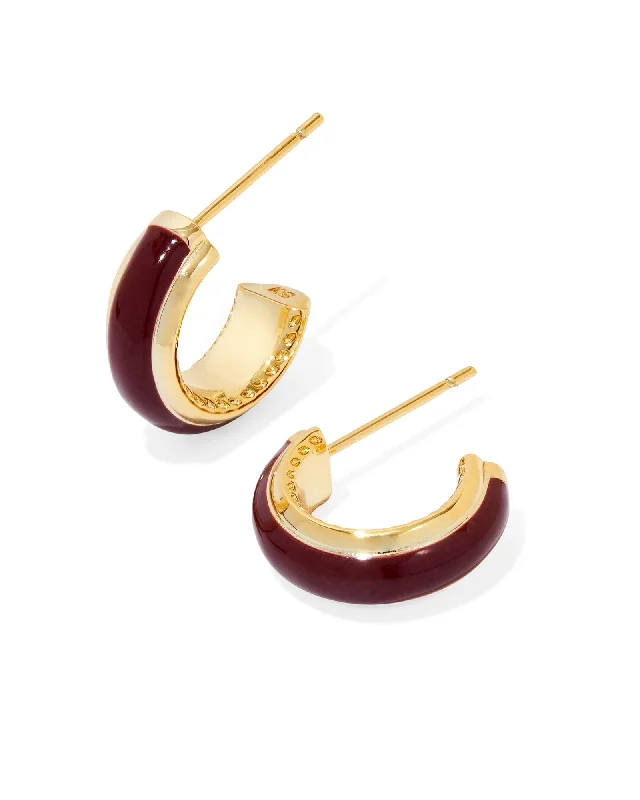 Hoop earrings with removable pendants for a versatile and customizable accessory-Ainsley Huggie Earring in Gold Burgundy Enamel