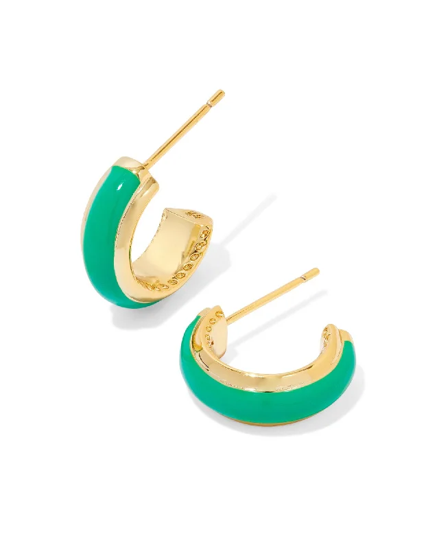 Hoop earrings with open designs for a modern, lighthearted vibe-Ainsley Huggie Earring in Gold Green Enamel