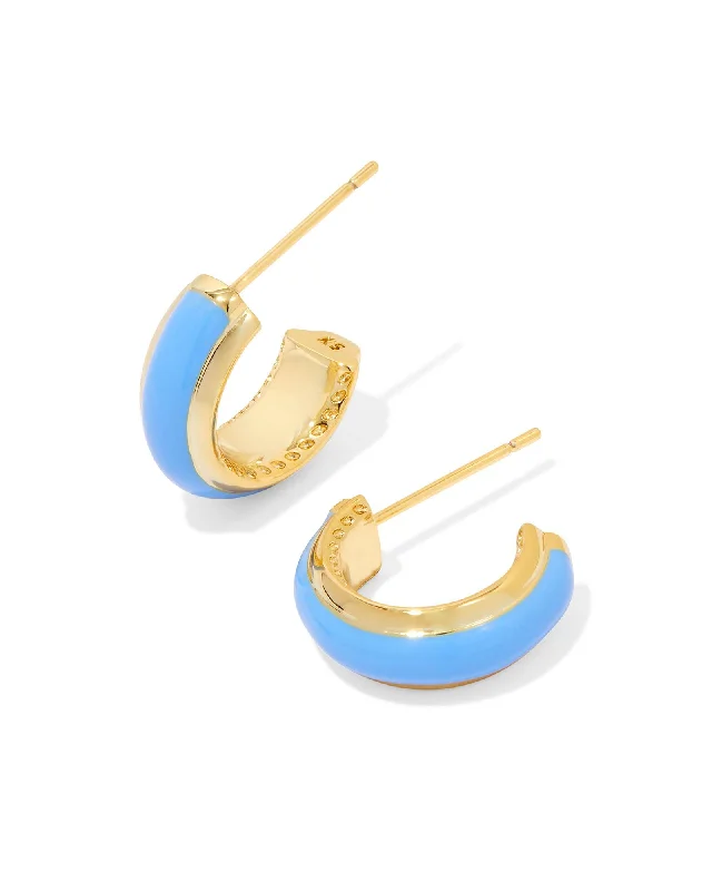 Best hoop earrings with minimalist designs for a clean and modern aesthetic-Ainsley Huggie Earring in Gold Light Blue Enamel