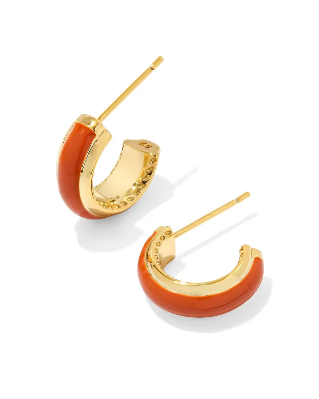 Best hoop earrings with turquoise stones for a bohemian-inspired vibe-Ainsley Huggie Earring in Gold Orange Enamel