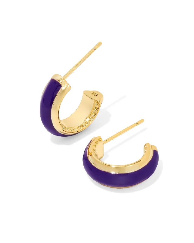 Best hoop earrings with custom engravings for a personalized and meaningful gift-Ainsley Huggie Earring in Gold Purple Enamel