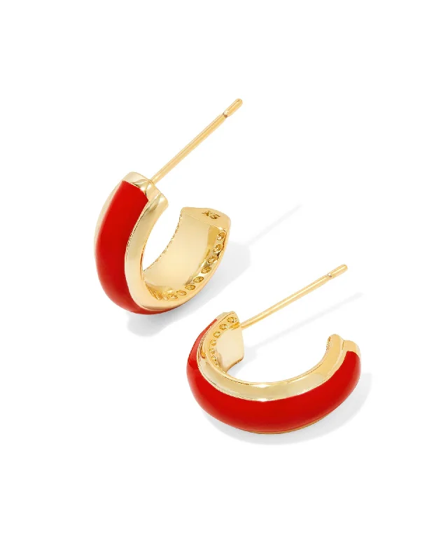 Best hoop earrings with twisted rope designs for a nautical-inspired style-Ainsley Huggie Earring in Gold Red Enamel