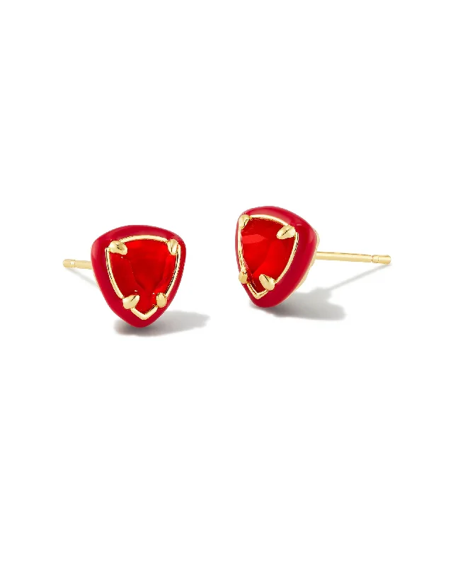 Hoop earrings with textured finishes for a vintage and classic style-Arden Enamel Framed Stud Earring in Gold Red Illusion