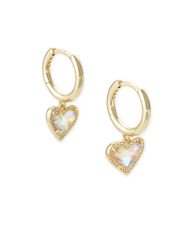 Hoop earrings with dangling charms for a playful and fun look-Ari Heart Huggie Earring in Gold Dichroic Glass