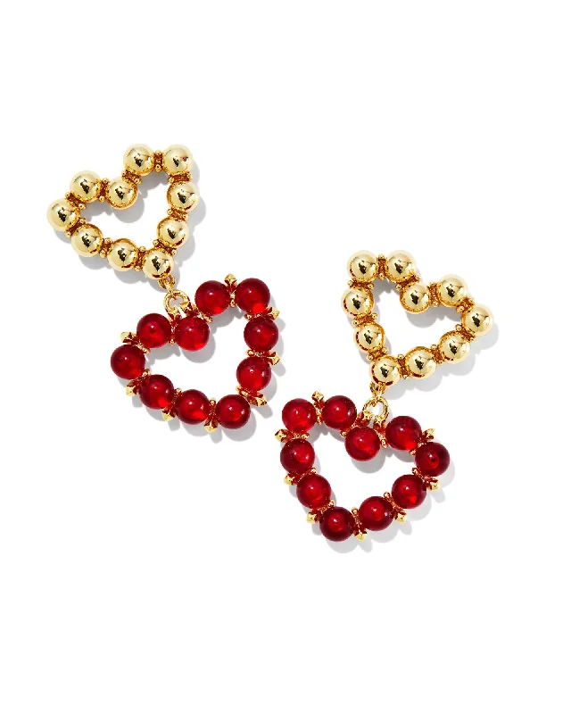 Best hoop earrings with custom designs for a personalized, unique accessory-Ashton Heart Drop Earring in Gold Red Glass