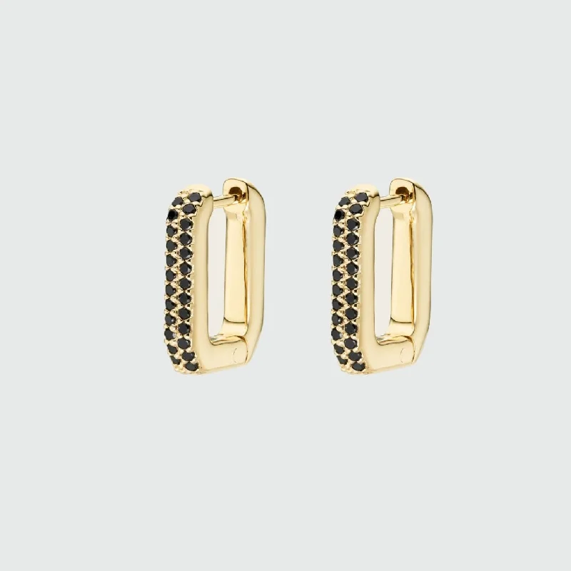 Best hoop earrings with vintage coins for a retro, antique-inspired style-Auree x @theeditbutton Gold & Black Cubic Zirconia Rectangular Hoops