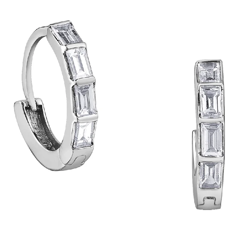 Hoop earrings with circle designs for a classic and timeless shape-Baguette Cut Diamond Huggie Hoop Earrings