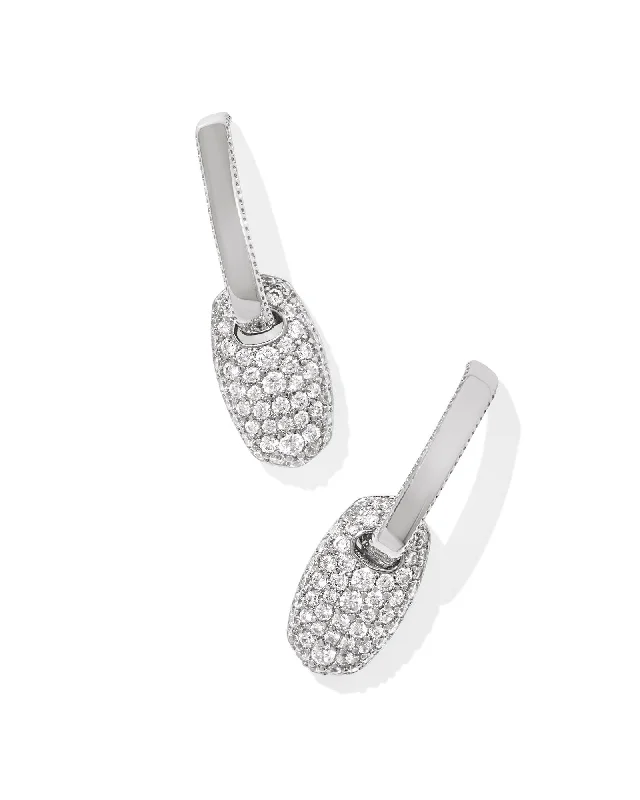 Best hoop earrings with geometric cuts for a sharp, modern appeal-Bailey Pave Huggie Earring in Rhodium White Crystal