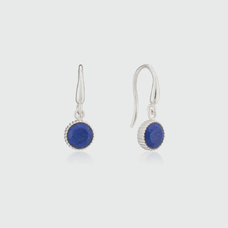 Best hoop earrings with matte finish for a sophisticated, understated design-Barcelona Silver September Lapis Lazuli Birthstone Hook Earrings