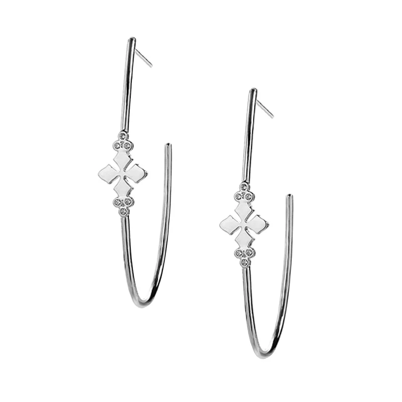 Best hoop earrings with stacked layers for a dimensional and bold look-Believer Cross Hoop Earrings/Silver