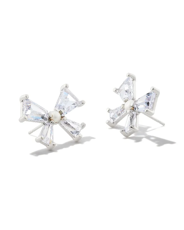 Best hoop earrings with matte finish for a sophisticated, understated design-Blair Bow Stud Earring in Silver White Crystal