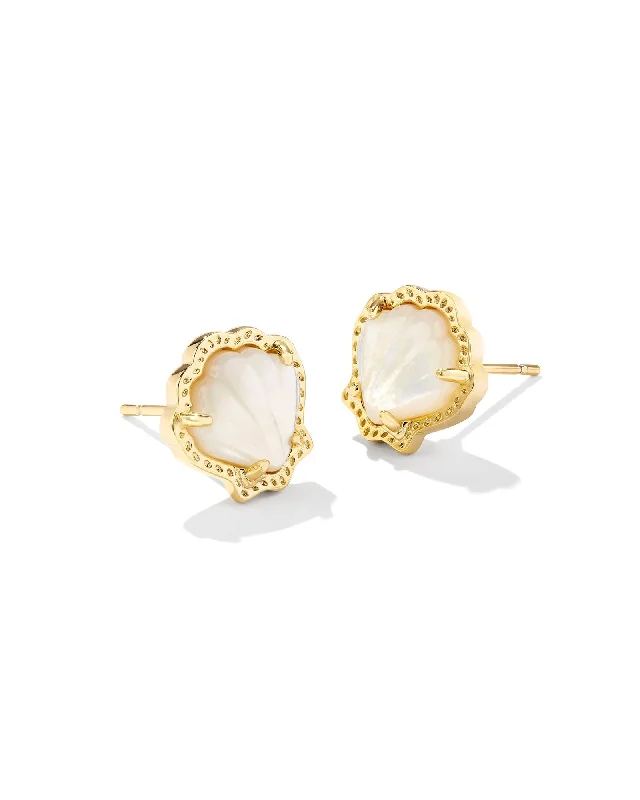 Best hoop earrings with geometric triangle shapes for a modern, chic design-Brynne Shell Stud Earring in Gold Ivory Mother of Pearl