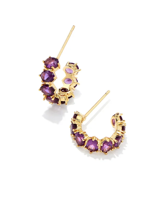 Hoop earrings with cut-out designs for a creative and lightweight effect-Cailin Crystal Huggie Earring Gold Purple Crystal