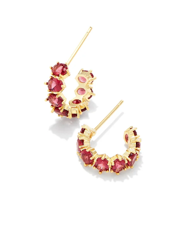 Best hoop earrings with intricate beaded details for a textured, stylish appearance-Cailin Crystal Huggie Earring Gold Red Crystal