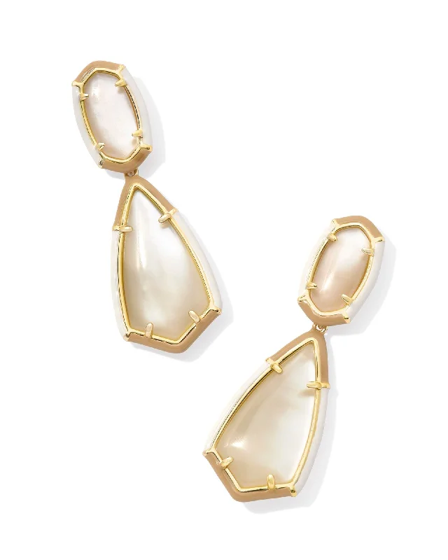 Hoop earrings with a matte finish for a sleek and sophisticated appearance-Camry Enamel Frame Statement Earring in Gold Natural Mother of Pearl