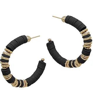 Best hoop earrings with vintage coins for a retro, antique-inspired style-Metal & Rubber Disk Hoops