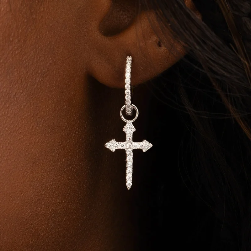 Hoop earrings with faceted crystals for added sparkle and shine-Cross Dagger Earrings White Gold