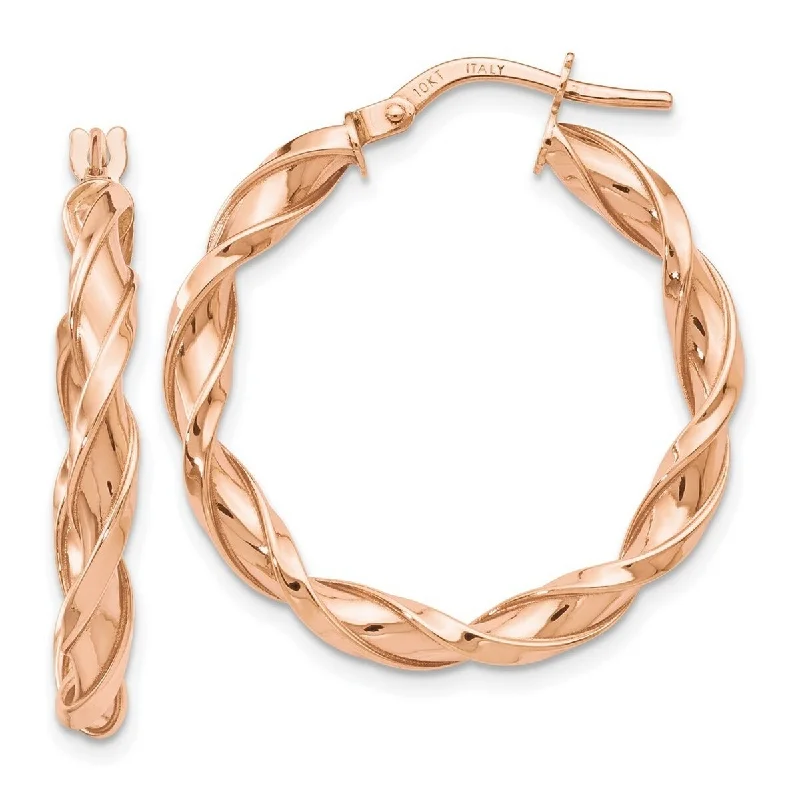 Best hoop earrings with vintage-style detailing for a nostalgic and timeless look-Curata 10k Rose Gold Polished 3.25x27mm Twisted Hoop Earrings