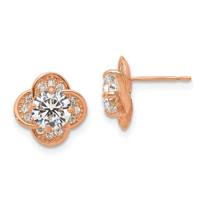 Best hoop earrings with asymmetrical designs for a fashion-forward, avant-garde look-Curata 10k Tiara Collection Rose Gold Polished CZ Cubic Zirconia Simulated Diamond Post Earrings Measures 11.06x11.03mm Wide