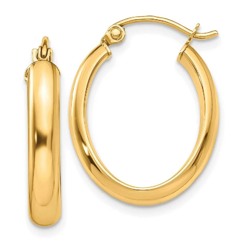 Hoop earrings with pearl accents for a chic and classic style-Curata 10k Yellow Gold Polished 3.5x23.86mm Domed Oval Hoop Earrings