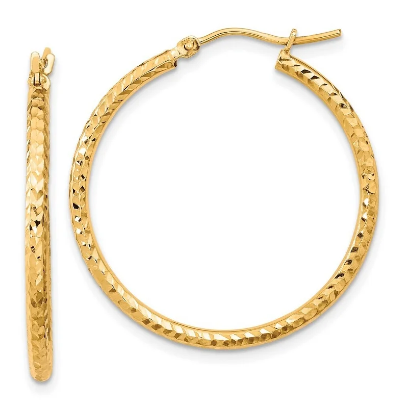 Hoop earrings with intricate designs for a unique and artistic appearance-Curata 10k Yellow Gold Sparkle Cut 2x31mm Round Tube Hoop Earrings