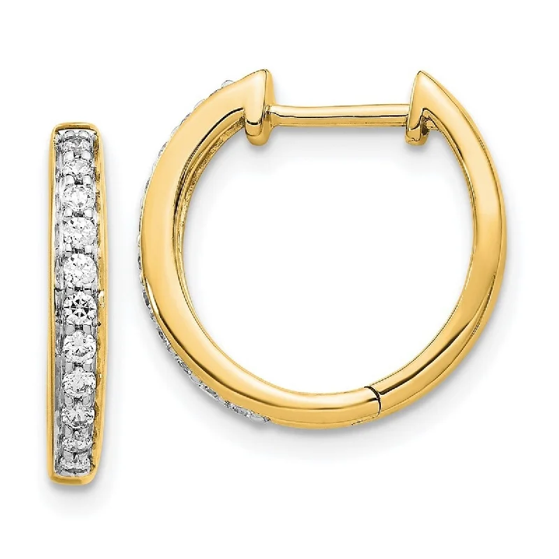 Hoop earrings with leather accents for a sleek and bold combination-Curata 14k Diamond Hinged Hoop Earrings Measures 14x15mm Wide 2mm Thick