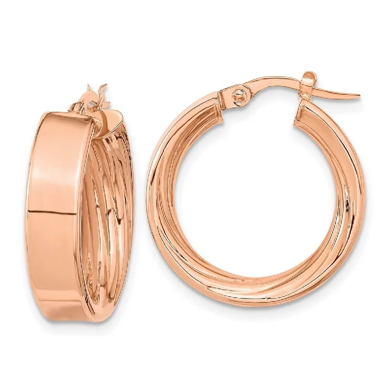 Best hoop earrings with oval shapes for a unique and elongated design-Curata 14k Gold Rose Polished and Textured Inside 21.74x5.5mm Hoop Earring