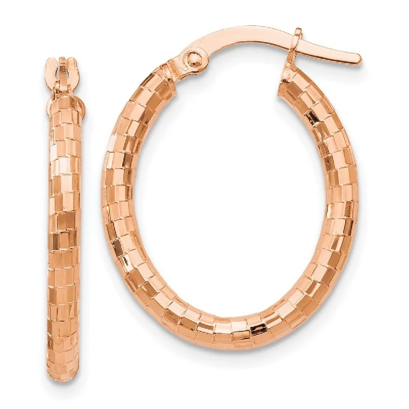 Hoop earrings with a chunky design for a bold and trendy statement-Curata 14k Rose Gold 23x2.25mm Mirrored Textured Oval Hoop Earrings