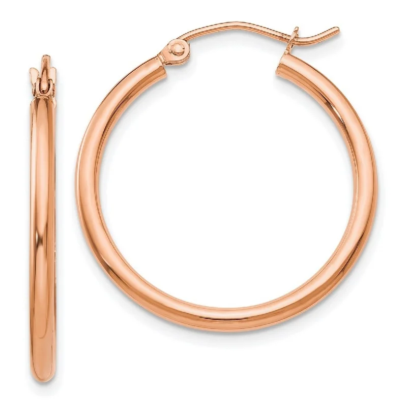 Stylish hoop earrings with diamond accents for an elegant and sparkling effect-Curata 14k Rose Gold 2x25mm Polished Hoop Earrings