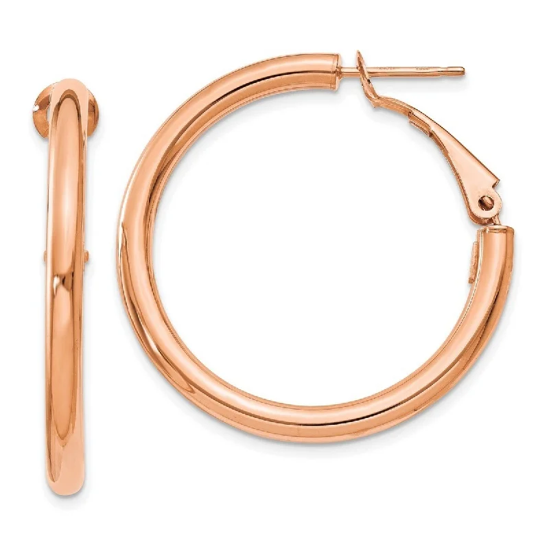 Best hoop earrings with asymmetrical designs for a fashion-forward, avant-garde look-Curata 14k Rose Gold 3x25mm Polished Round Hoop Earrings