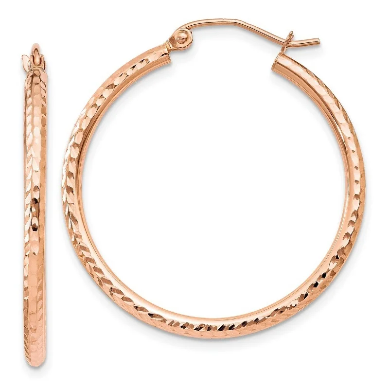 Hoop earrings with a matte black finish for a sleek, edgy vibe-Curata 14k Rose Gold Diamond-Cut 2x30mm Hoop Earrings