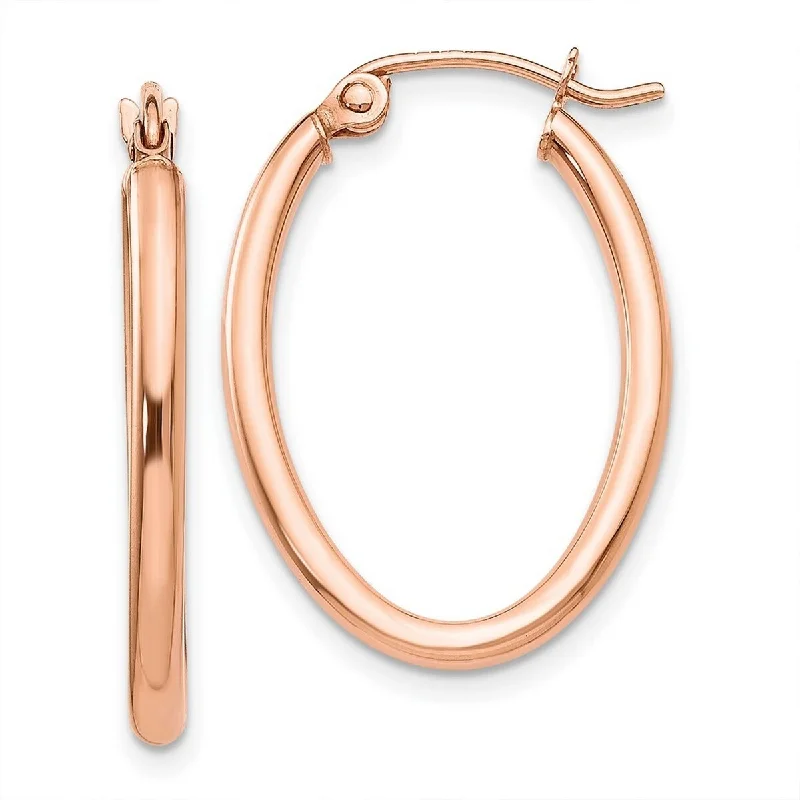 Hoop earrings with hearts for a sweet and romantic gesture-Curata 14k Rose Gold Polished Tube 26x2mm Oval Hoop Earrings