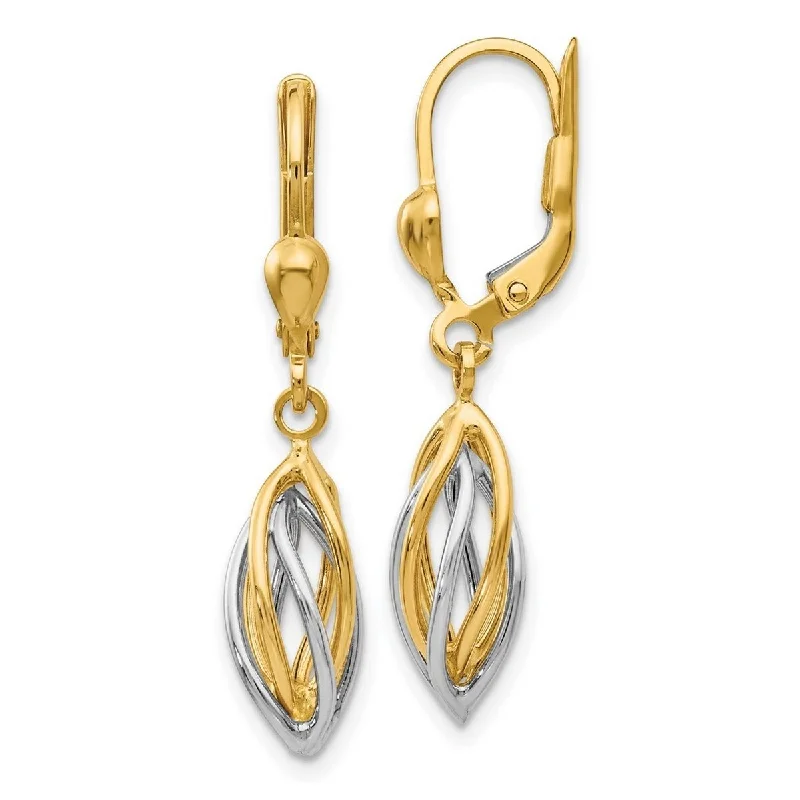 Best hoop earrings with vintage-style detailing for a nostalgic and timeless look-Curata 14k Two Tone Gold 32x7mm Polished Dangle Swirl Cone Leverback Earrings