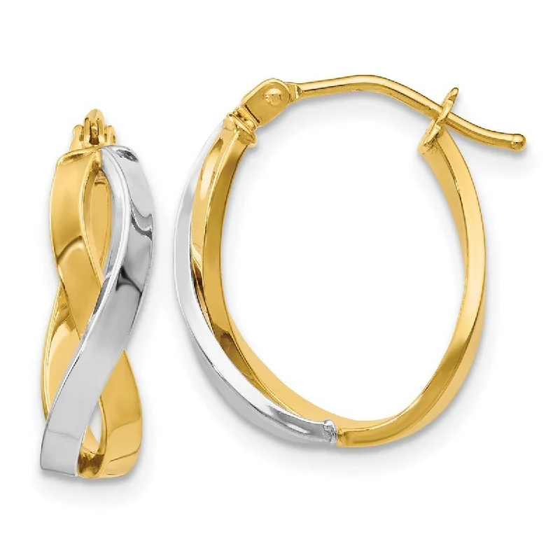 Hoop earrings with cut-out designs for a creative and lightweight effect-Curata 14k Two-Tone Gold Polished Intertwining Hoop Earrings (6mm x 18mm)