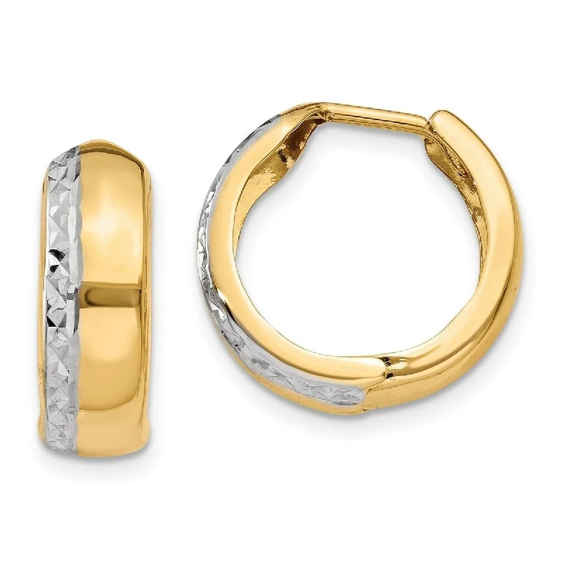 Hoop earrings with luxe velvet finishes for a rich and luxurious touch-Curata 14k Two Tone Gold Textured 6x16mm Hinged Hoop Earrings