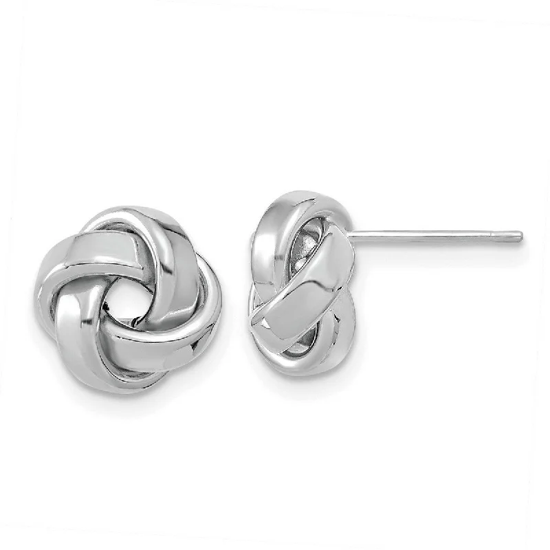 Small hoop earrings for a delicate and understated everyday wear-Curata 14k White Gold 10.5mm Polished Squared Tube Love Knot Post Earrings